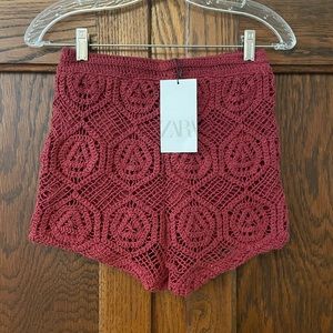 Zara Maroon Crocheted Hot Shorts NWT